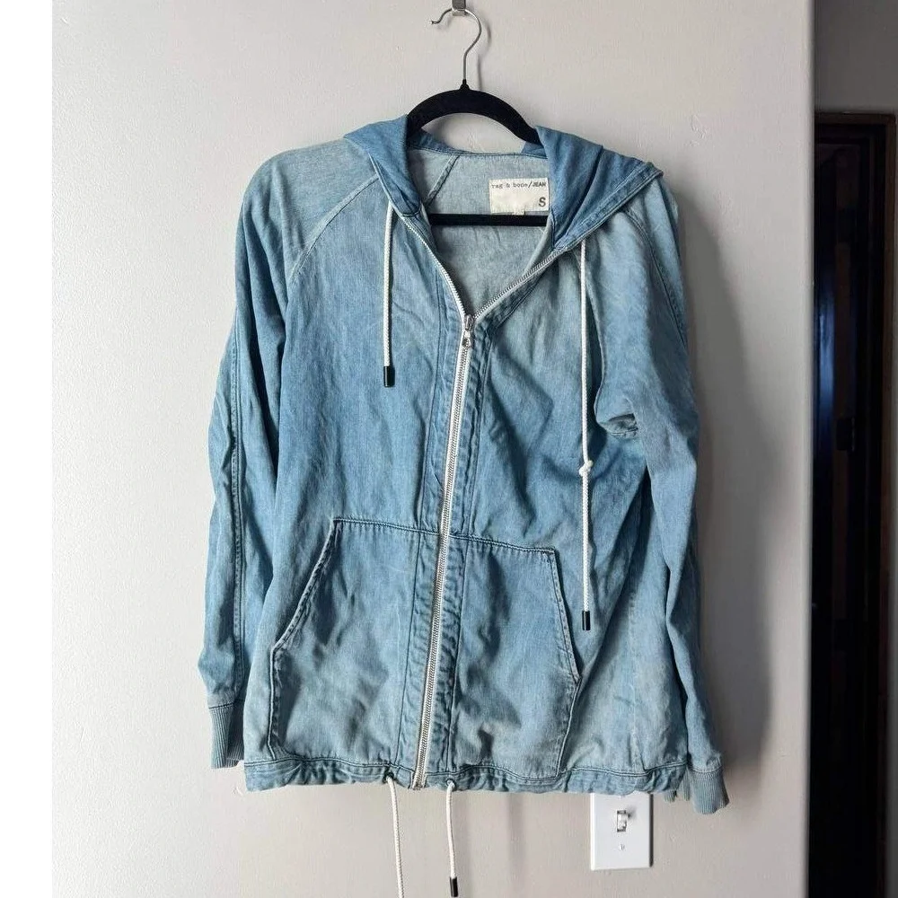 Rag & Bone Denim Hoodie Jacket S Light Wash Cotton Y2K Streetwear Western